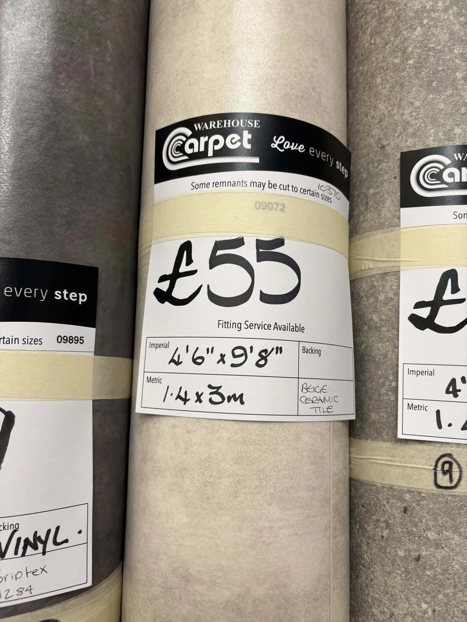 Beige Ceramic Tile - Vinyl Remnant - 1.4m x 3m