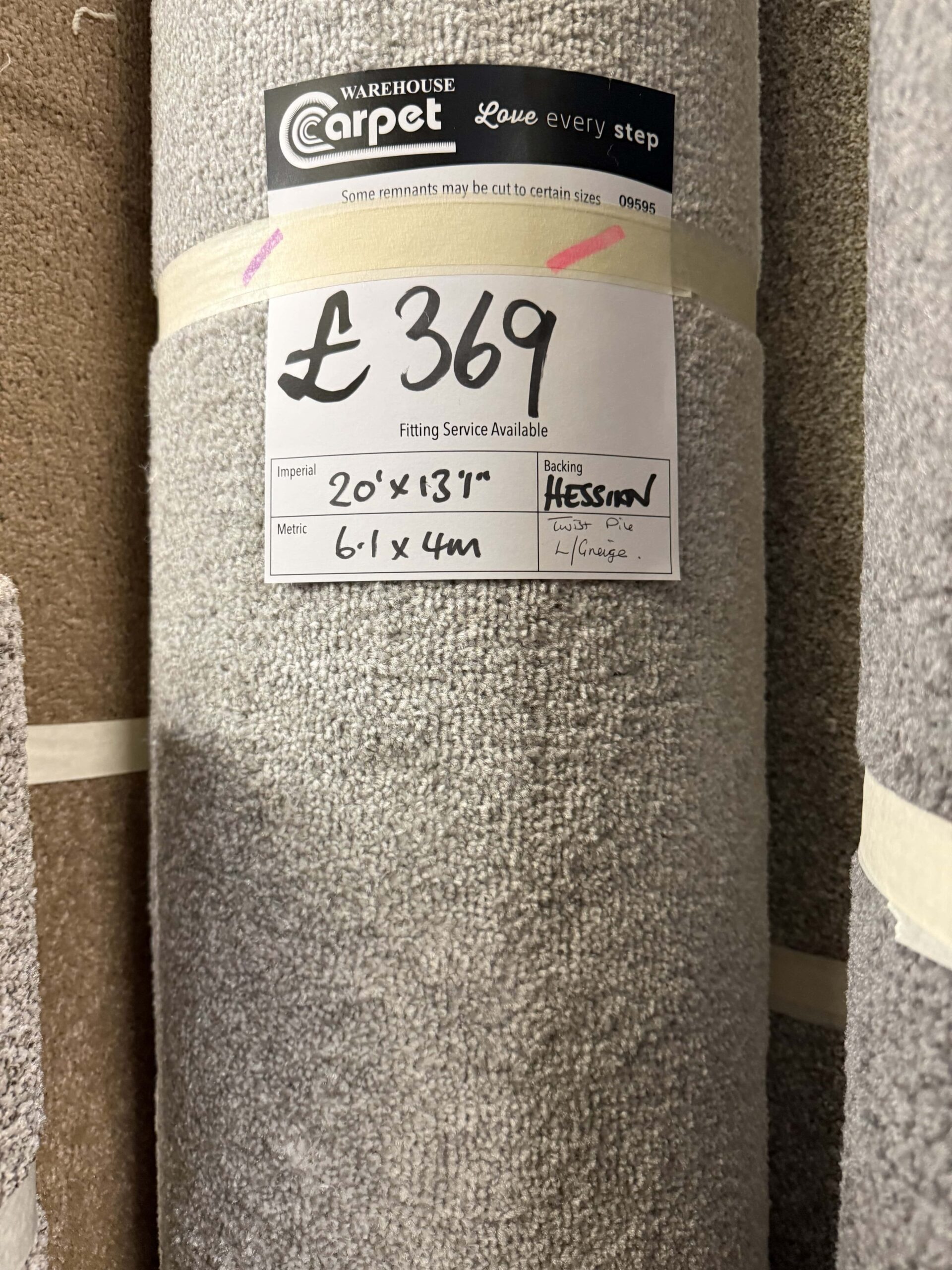 TWIST PILE - LIGHT GRIEGE - HESSIAN - 6.1 X 4M