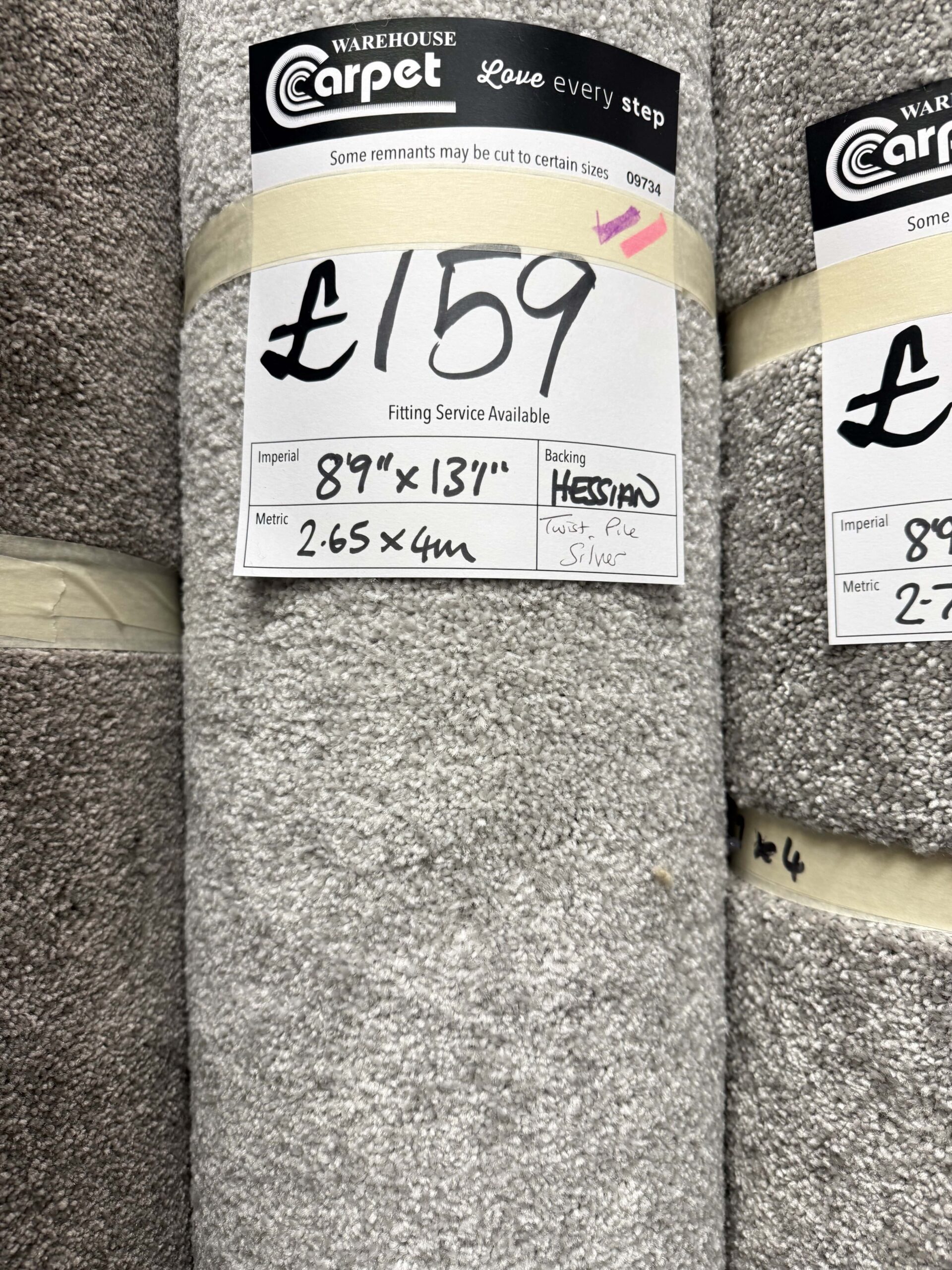 TWIST PILE - SILVER - HESSIAN - 2.65 X 4M