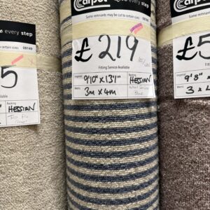 WOOL LOOP - CREAM AND BLUE STRIPE - HESSIAN - 3 X 4M