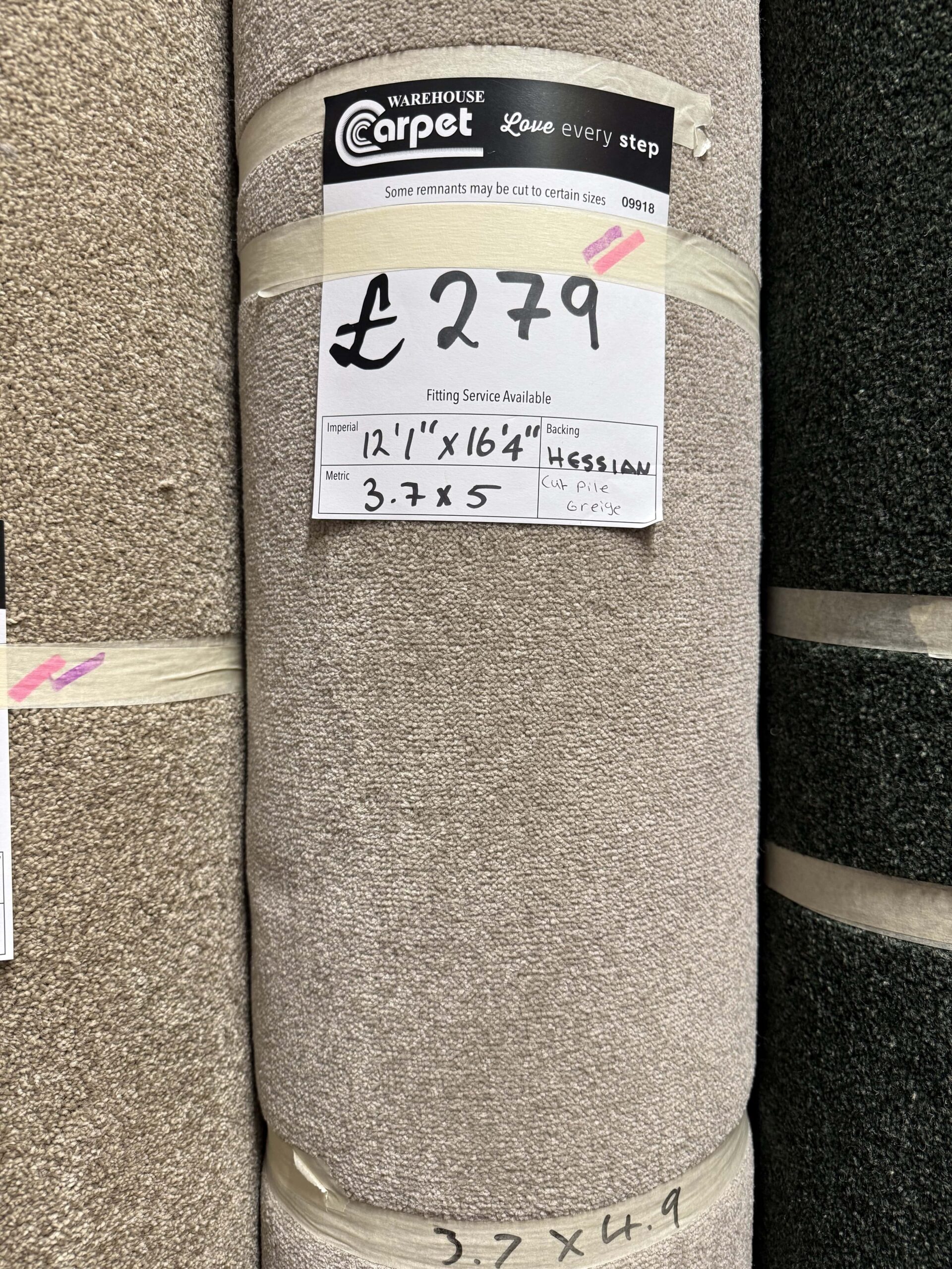 CUT PILE - GRIEGE - HESSIAN - 3.7 X 5M