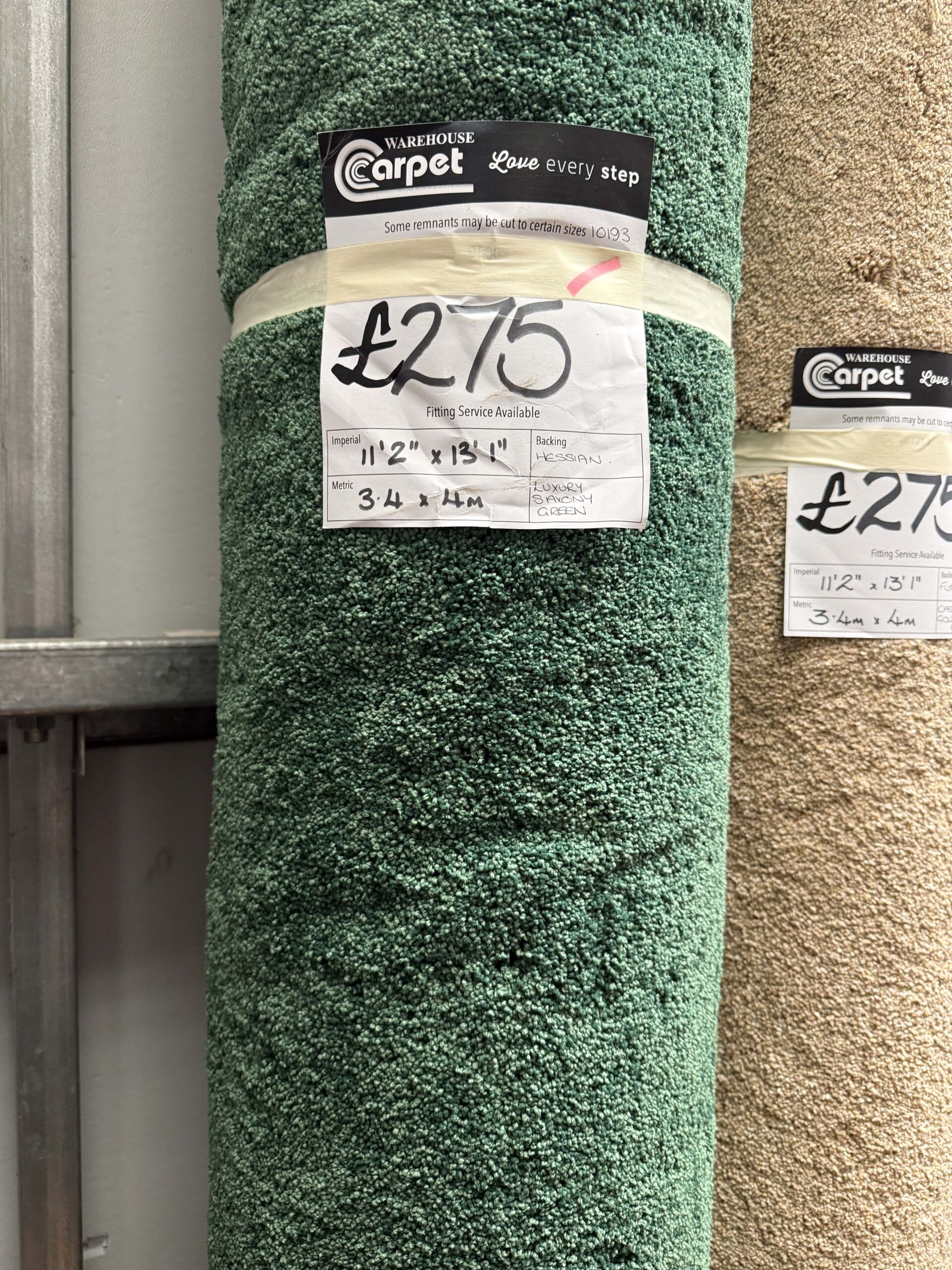 LUXURY SAXONY - GREEN - HESSIAN - 3.4 X 4M