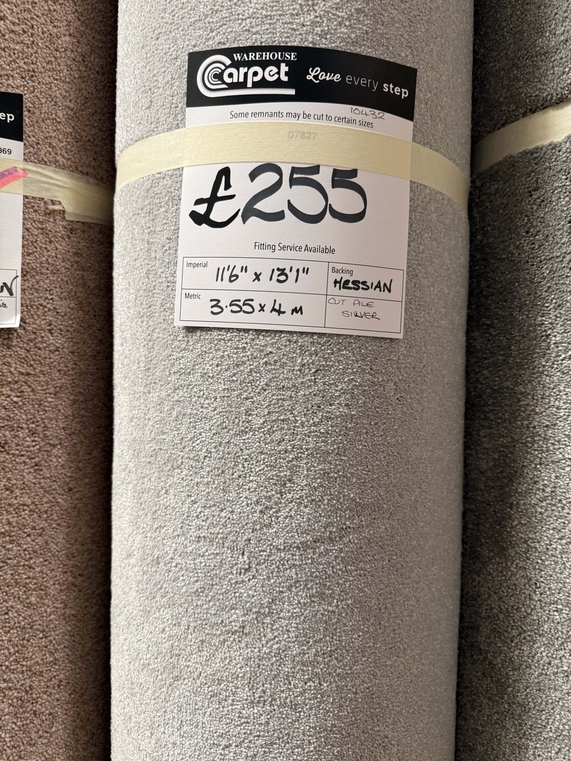 CUT PILE - SILVER - HESSIAN - 3.55 X 4M