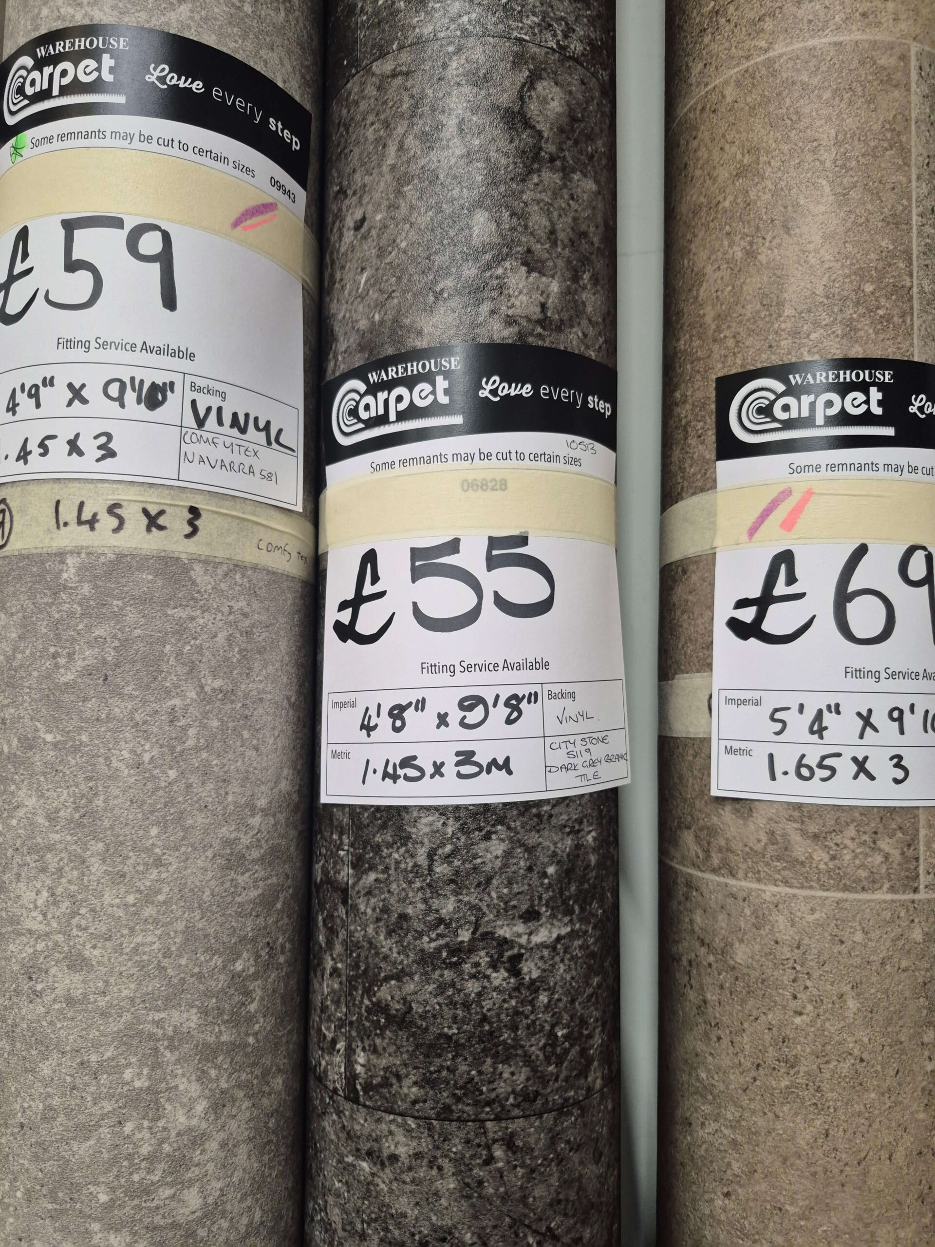 CITY STONE - DARK GREY CERAMIC TILE - VINYL - 1.45 X 3M