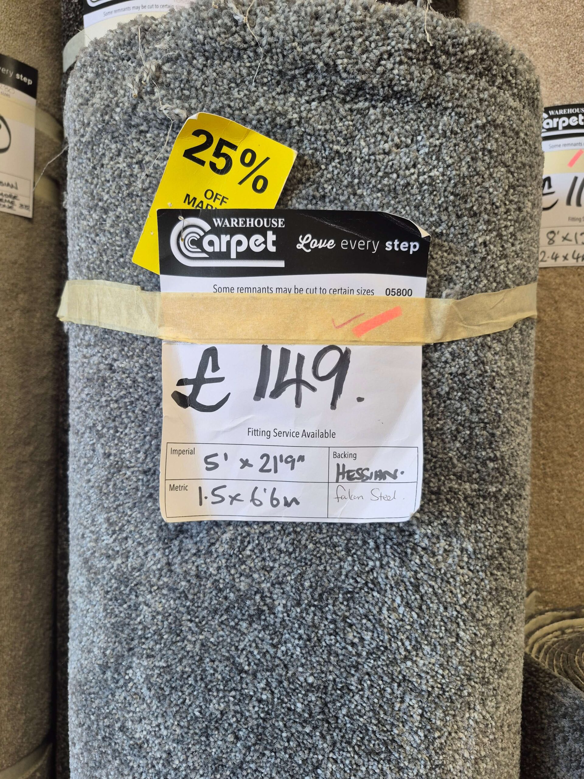 FALCON SAXONY - STEEL - HESSIAN - 1.5 X 6.6M