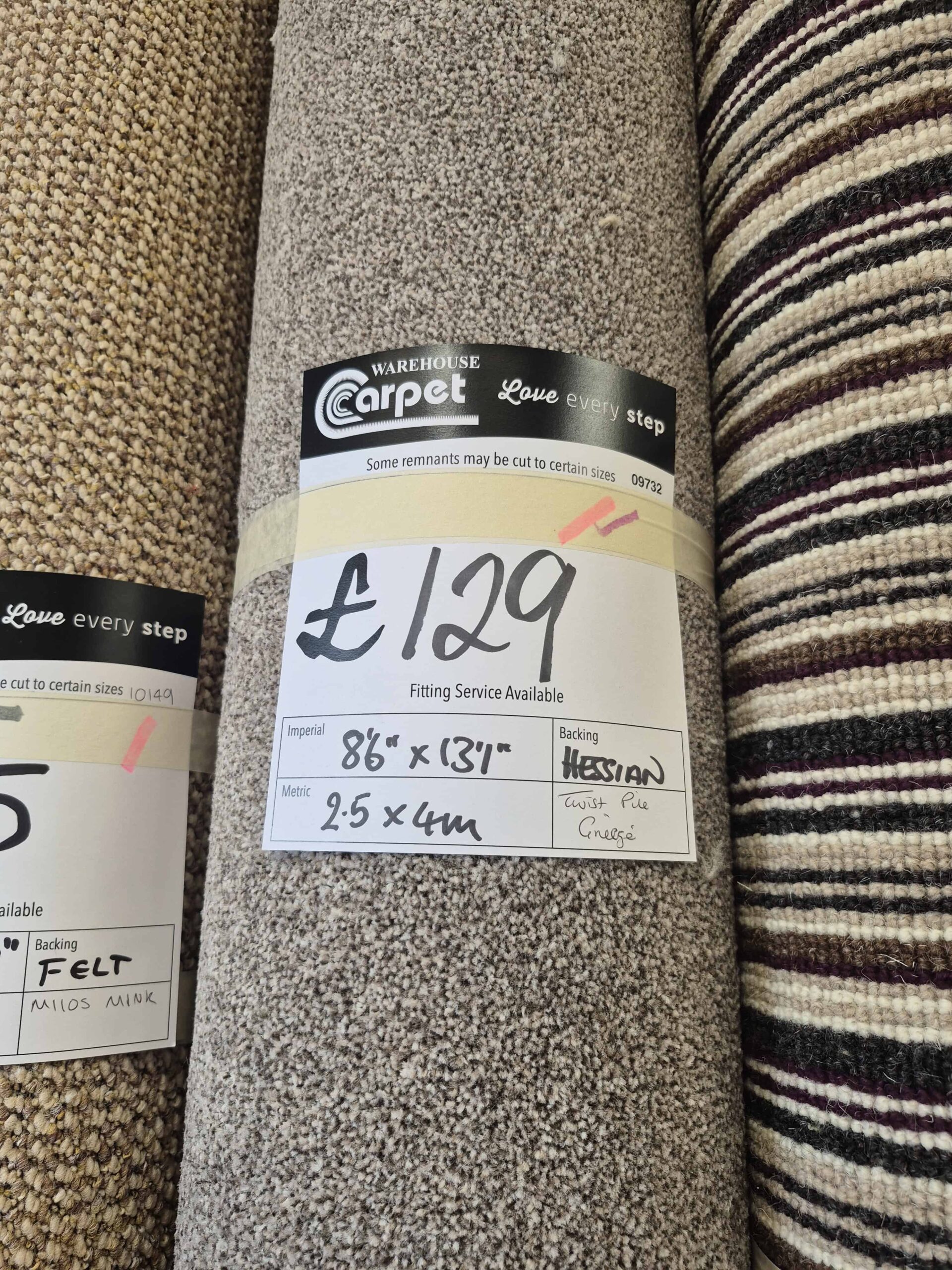 TWIST PILE - GRIEGE - -HESSIAN - 2.5 X 4M