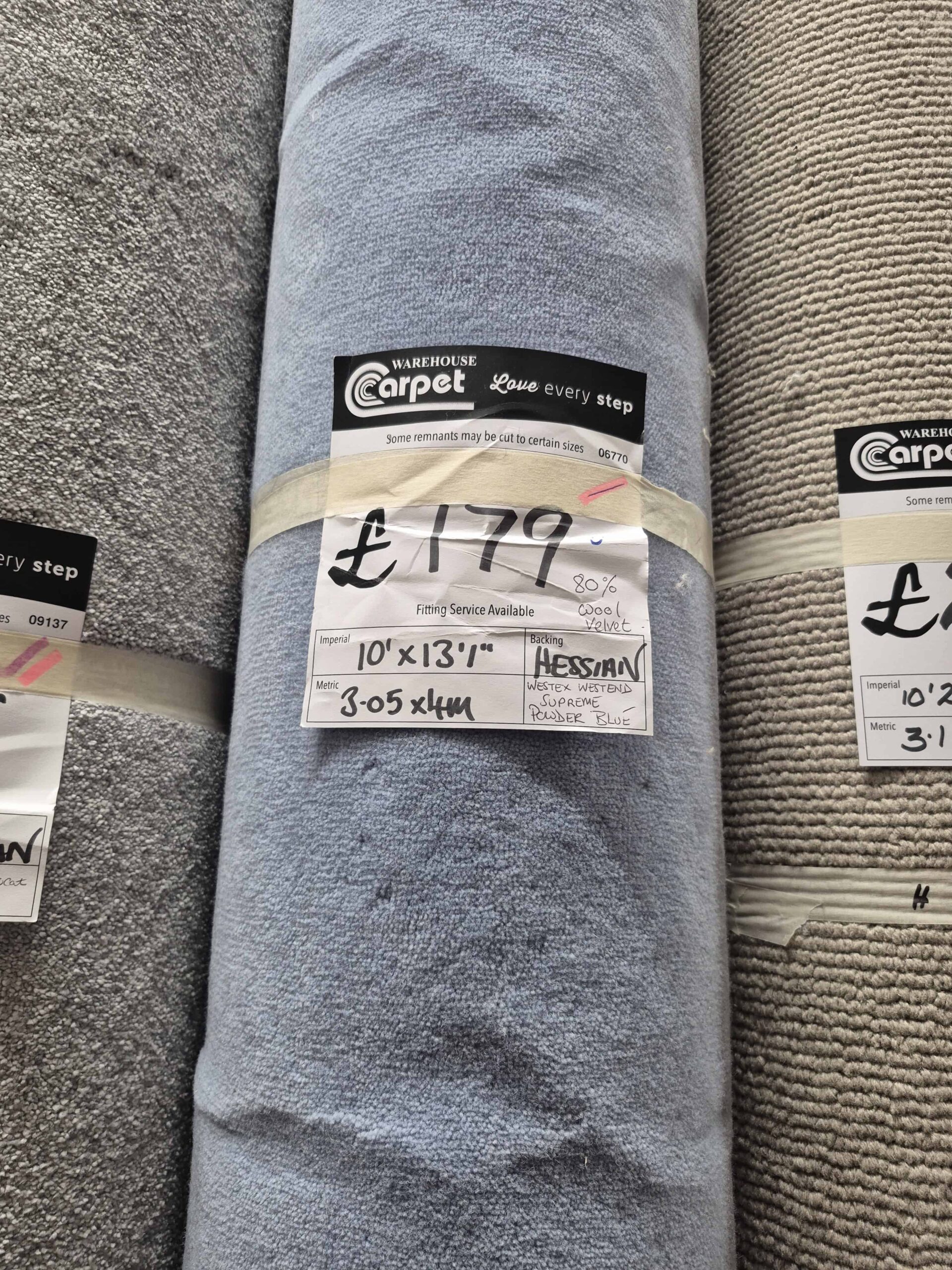 WESTEX WESTEND SUPREME - POWDER BLUE - HESSIAN - 3.05 X 4M