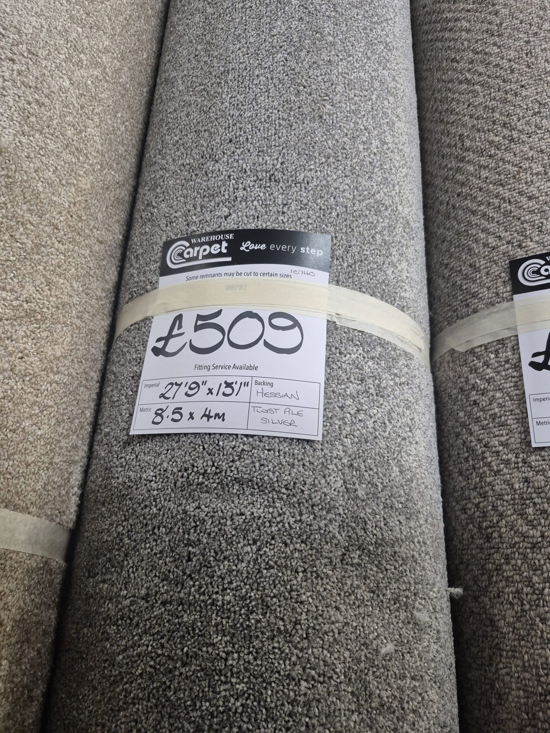 TWIST PILE - SILVER - HESSIAN - 8.5 X 4M